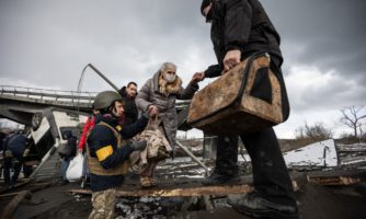 Civilian Evacuations Continue In Irpin. MARCH 8, Photo by Andriy Dubchak/dia images via Getty Images.