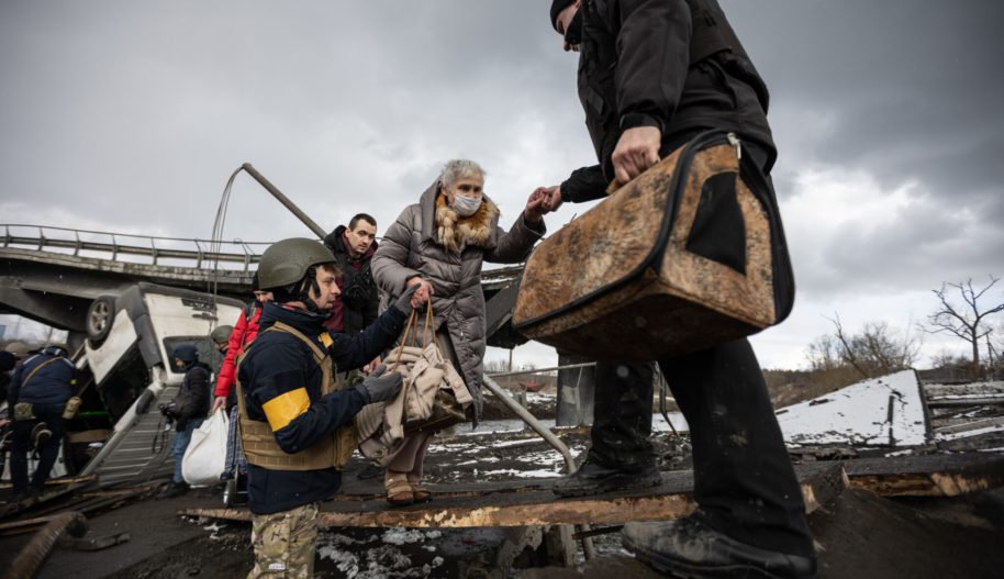 Civilian Evacuations Continue In Irpin. MARCH 8, Photo by Andriy Dubchak/dia images via Getty Images.