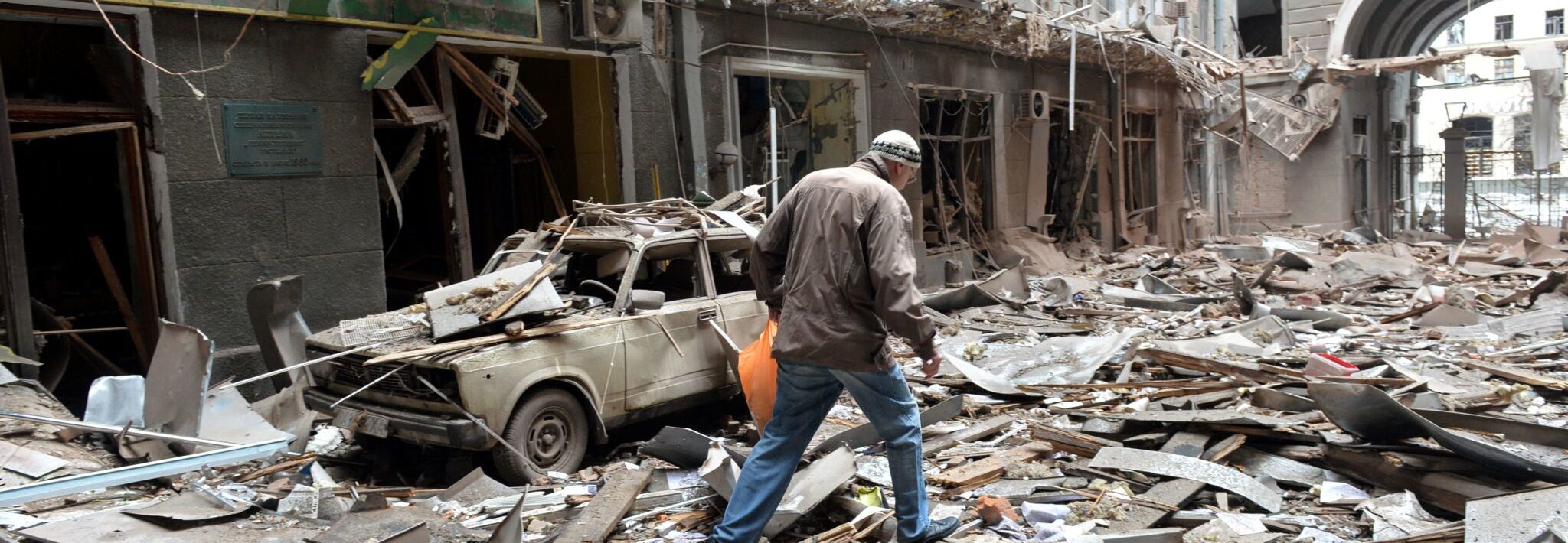 A view of damaged building following a shelling in Ukraine's second-biggest city of Kharkiv on March 3, 2022.