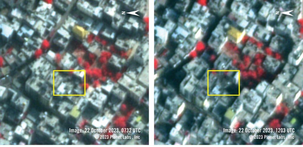 Zdjęcia satelitarne sprzed i po ataku.
