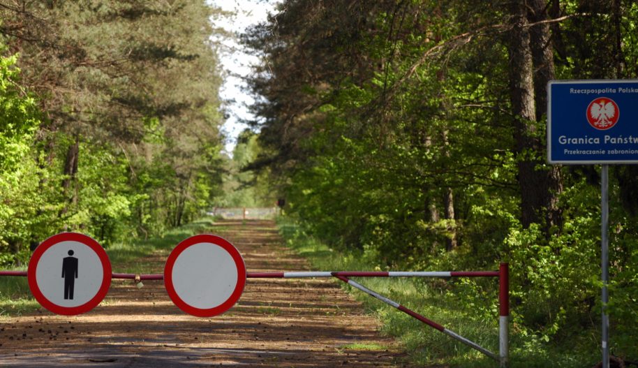 Leśna droga prowadząca do granicy polsko-białoruskiej.